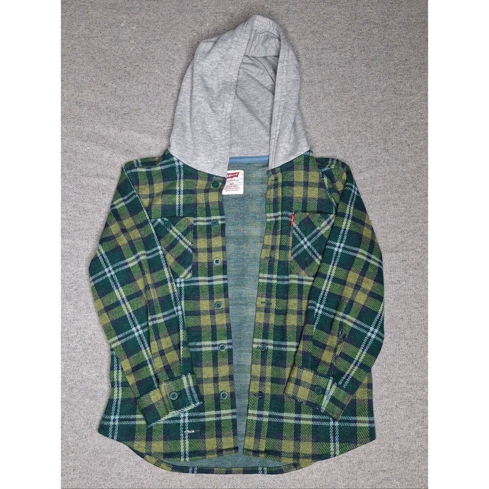 Levi’s Boys Plaid Hooded Flannel Jacket Size 6-7 Thick Flannel